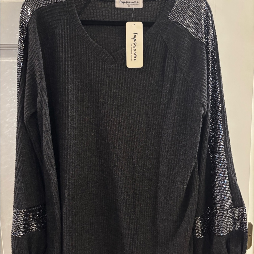 Impressions Charcoal Sweater with Metallic Highlights
